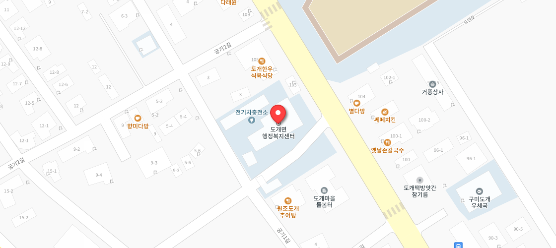 도개면행정복지센터 위치와 휠체어 이용방향을 나타낸 이미지입니다.