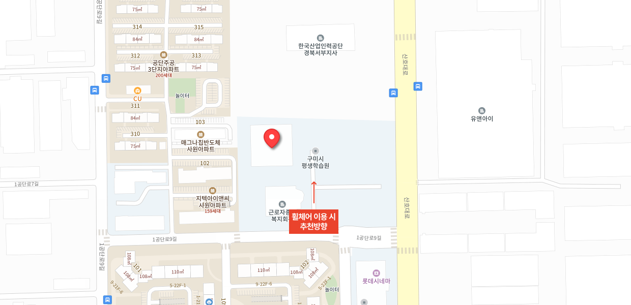 평생학습원 지도입니다. 아래에서 상세한 내용을 확인하실 수 있습니다.