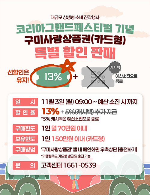 코리아 그랜드 페스티벌 기념 추가 5% 캐시백 지급 종료