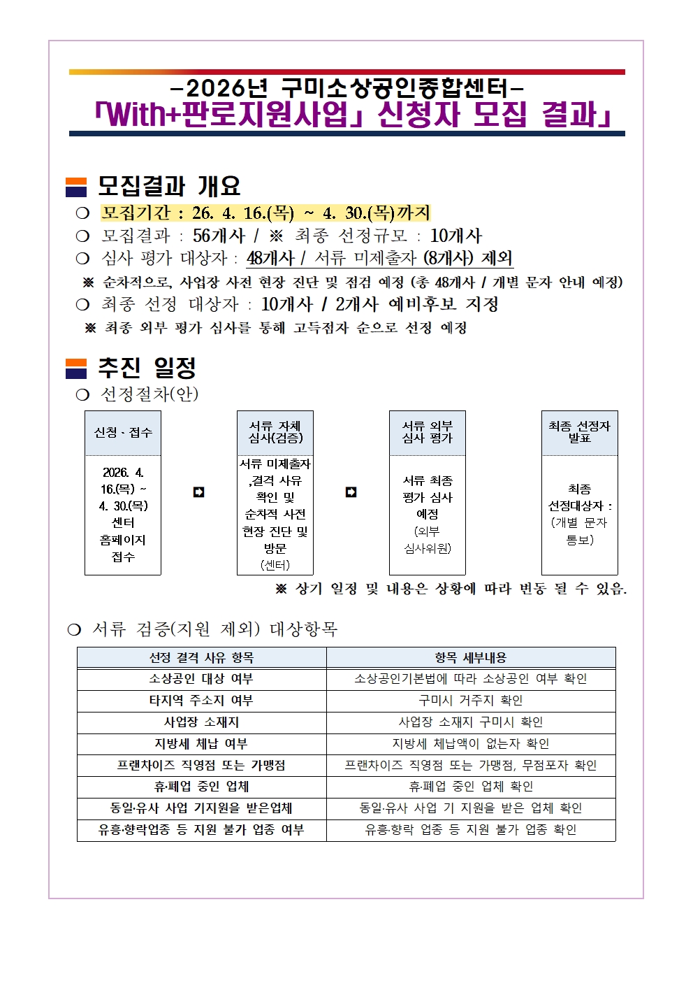 2026년 「With+판로지원사업」 서류 접수 결과 안내 첨부 이미지