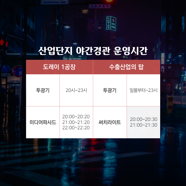 구미 산업단지 야간경관 조성사업 운영시간 첨부 이미지